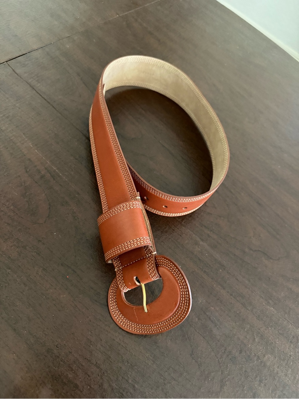 Sezane Jones Brown Leather Belt with Round Buckle